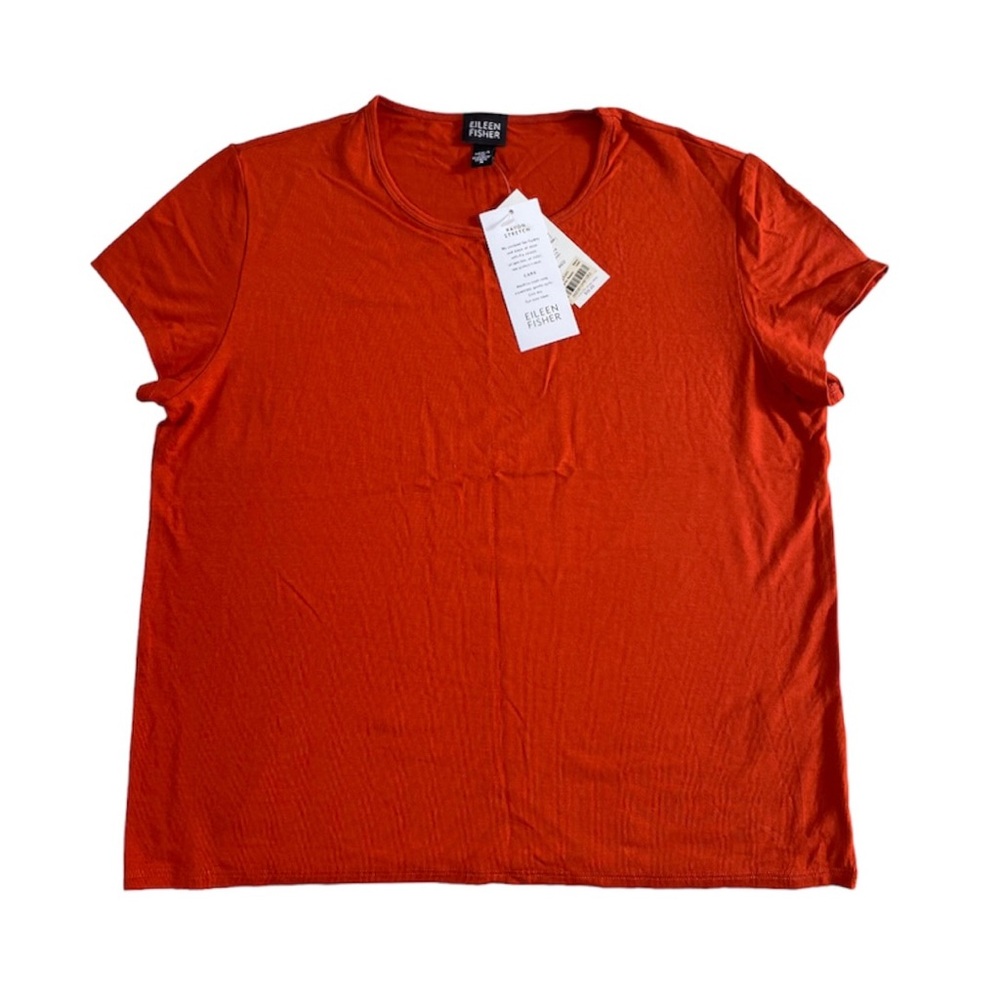 EILEEN FISHER CAP SLEEVE CROP T-SHIRT RAYON STRETCH SIZE M, NEW WITH TAGS